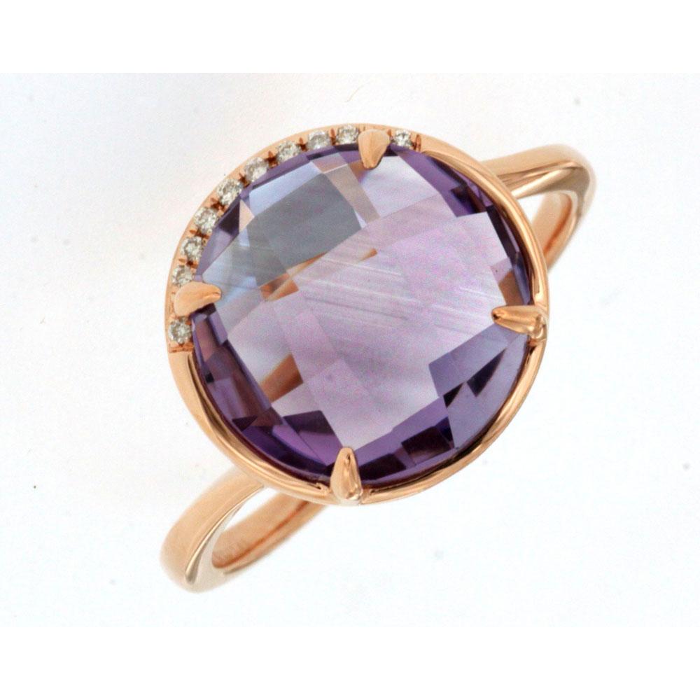 14K Rose Gold Amethyst & Diamond Halo Ring - 4.13 Carats Total Gem Weight