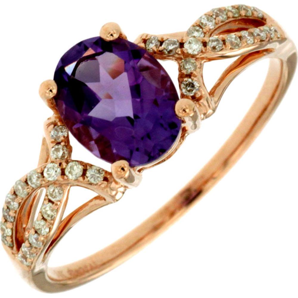 14K Rose Gold Amethyst & Diamond Ring - 1.20 Carats Amethyst, 0.14 Carats Total Diamond Weight