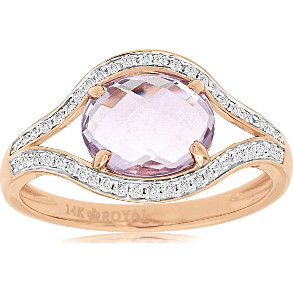 14K Rose Gold Amethyst & Diamond Ring - 1.80 Carats Amethyst & 0.17 Carats Diamond