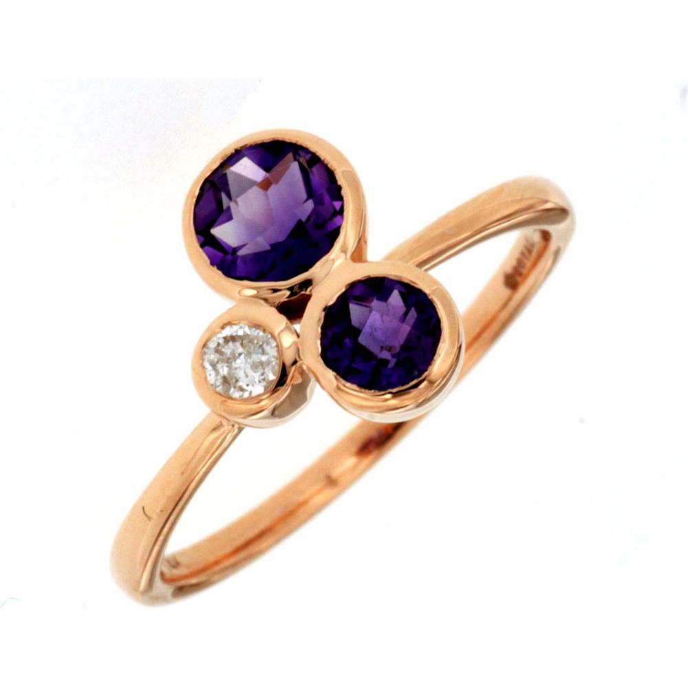 14K Rose Gold Amethyst & Diamond Ring with Round Amethyst - 0.85 Carats Total Gem Weight