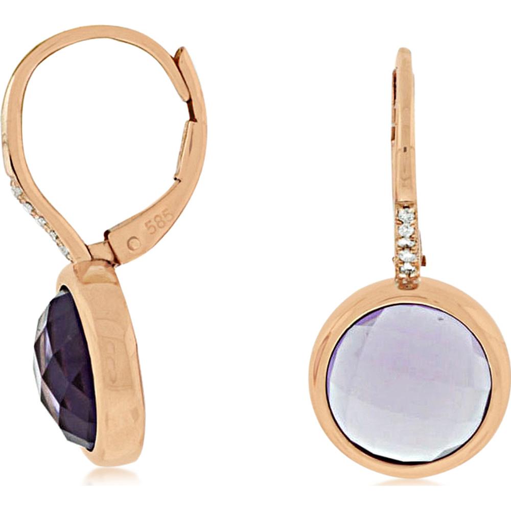 14K Rose Gold Amethyst Drop Earrings with Diamond Accents - 7.04 Carats Total Amethyst Weight and 0.04 Carats Total Diamond Weight