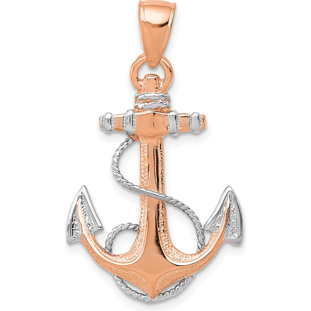 14K Rose Gold and White Rhodium Anchor with Rope Pendant by Oro Pregiato