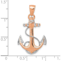 14K Rose Gold and White Rhodium Anchor with Rope Pendant by Oro Pregiato