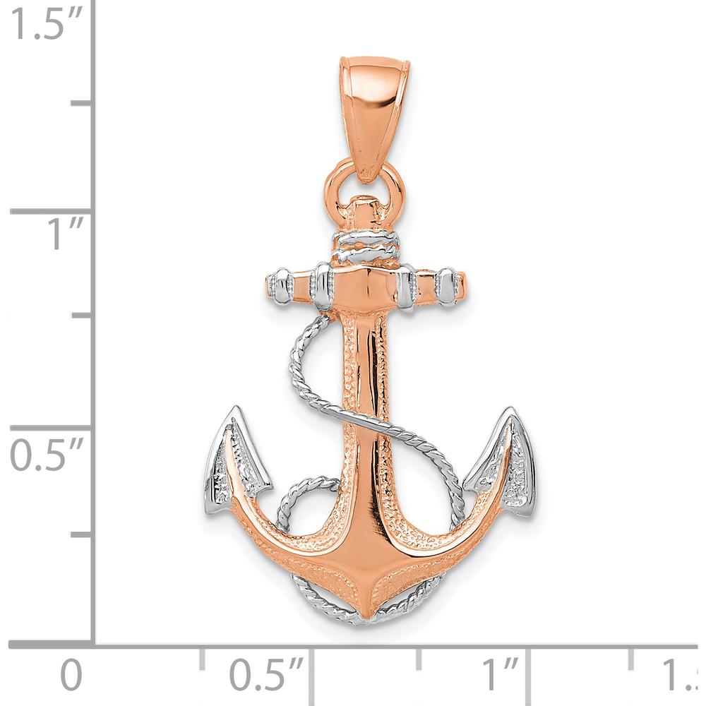 14K Rose Gold and White Rhodium Anchor with Rope Pendant by Oro Pregiato