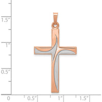 14K Rose Gold and White Rhodium Cross Pendant - Modern Design with Polished and Satin Finish by Oro Pregiato