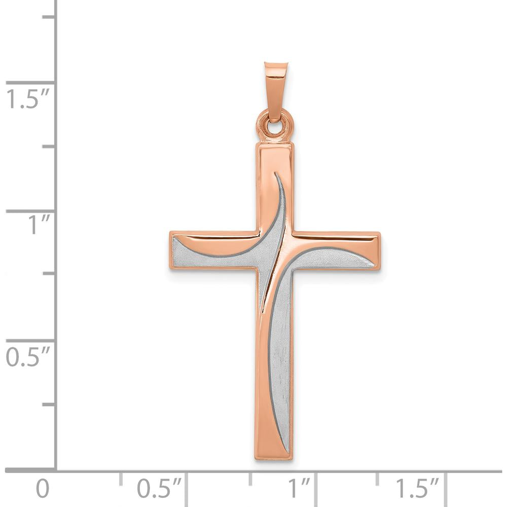 14K Rose Gold and White Rhodium Cross Pendant - Modern Design with Polished and Satin Finish by Oro Pregiato