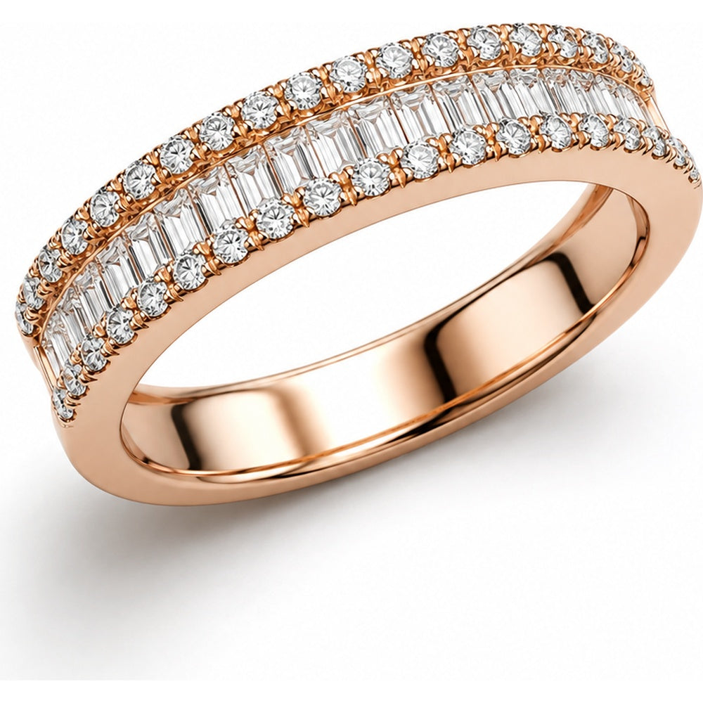 14K Rose Gold Anniversary Ring with Channel Set Baguette and Prong Set Round Diamonds - 0.58 Carat Total Diamond Weight by Auriventus