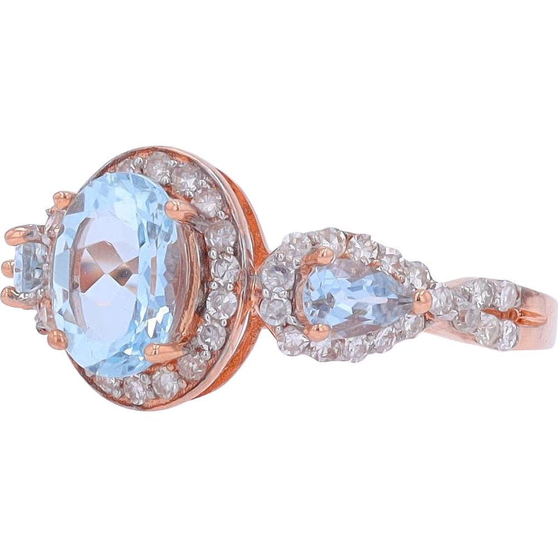 14K Rose Gold Aquamarine and Diamond Accent Ring