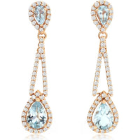 14K Rose Gold Aquamarine & Diamond Drop Earrings - 1.40 Carats Aquamarine, 0.66 Carats Total Diamond Weight