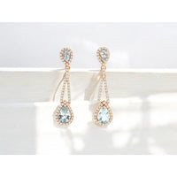 14K Rose Gold Aquamarine & Diamond Drop Earrings - 1.40 Carats Aquamarine, 0.66 Carats Total Diamond Weight