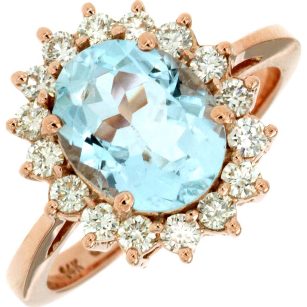 14K Rose Gold Aquamarine & Diamond Halo Ring - 2.65 Carats Total Gemstone Weight