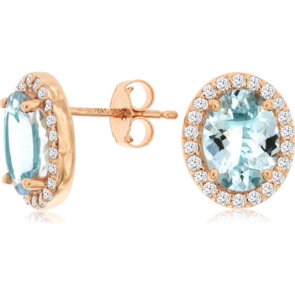 14K Rose Gold Aquamarine & Diamond Halo Stud Earrings - 2.2 Carats Total Aquamarine Weight