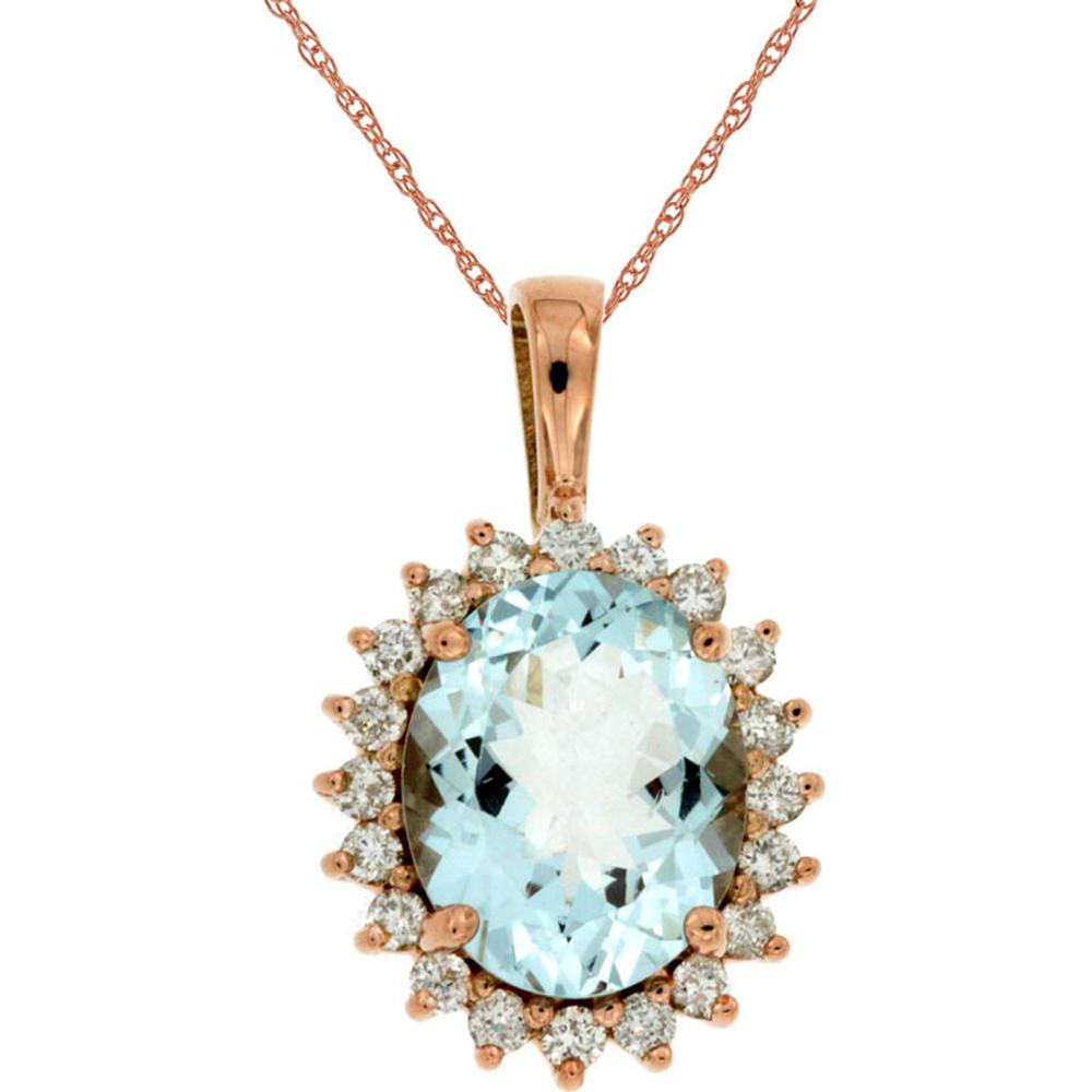 14K Rose Gold Aquamarine & Diamond Pendant - 2.36 Carats Total Gemstone Weight