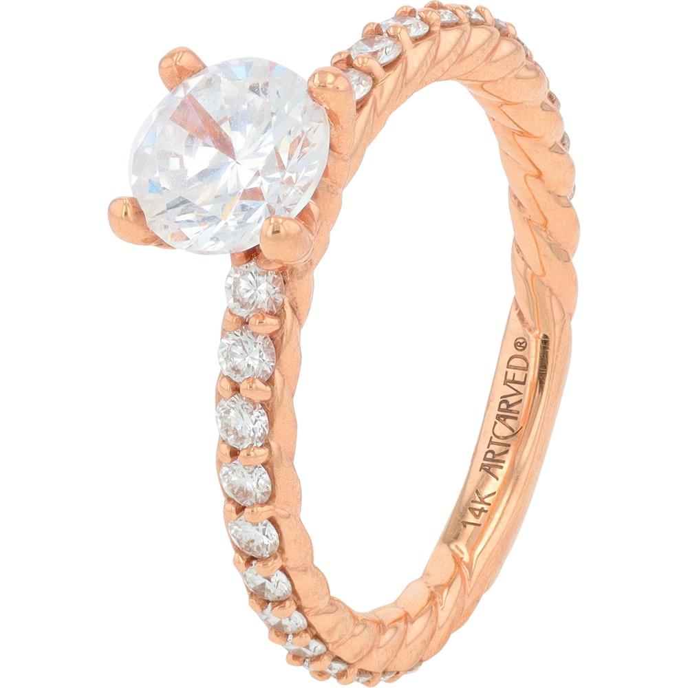 14K Rose Gold Artcarved 1/2 Carats Diamond Semi-Mount with Twisted Rope Band - Holds 6.5mm Round Stone