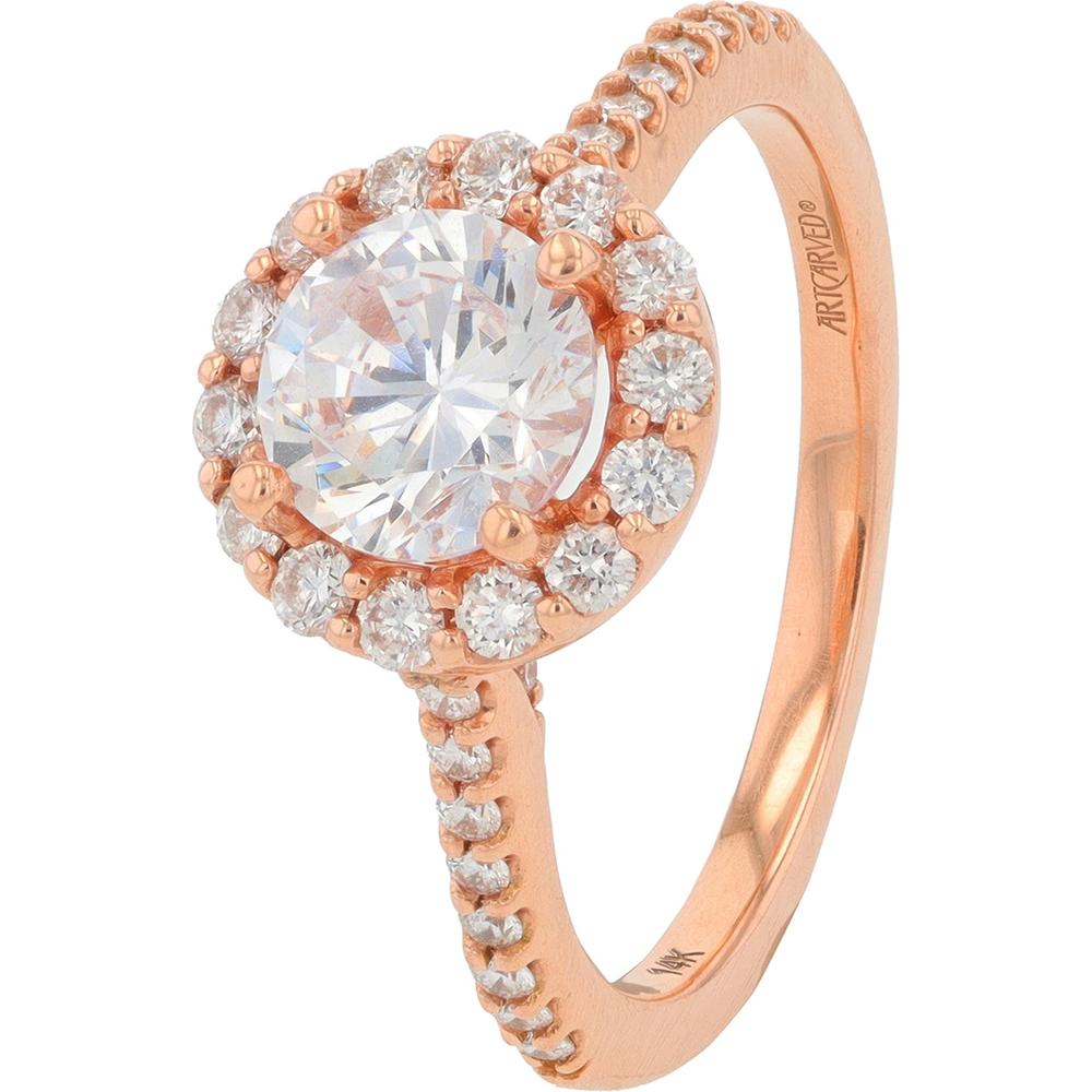 14K Rose Gold Artcarved Diamond Semi-Mount with 0.50 Carats Total Weight, Holds 6.5mm Round Center Stone