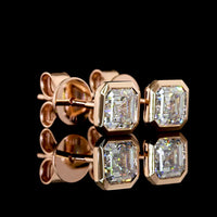14K Rose Gold Asscher Cut Lab Diamond Stud Earrings with Bezel Setting - 1.04 Carat Total Weight, E-F Color VS1 Clarity - Covaloro Fine Jewelry