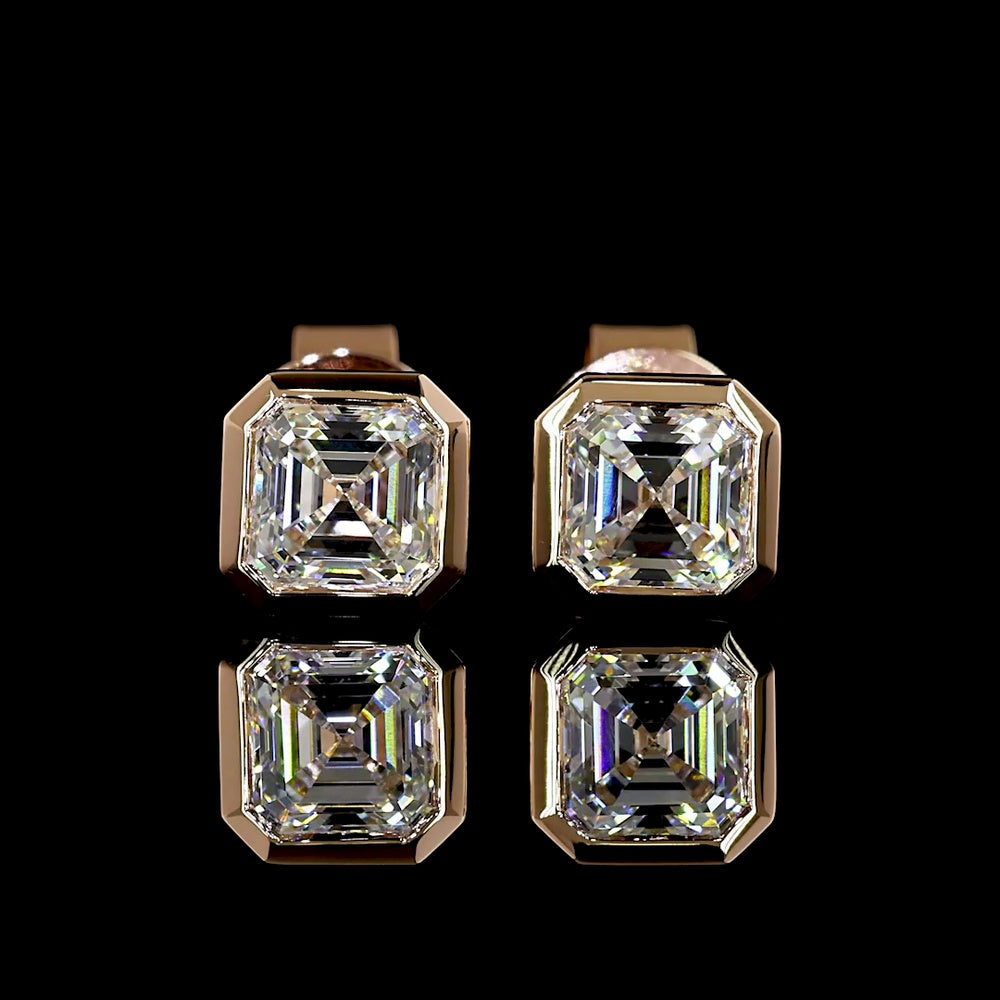 14K Rose Gold Asscher Cut Lab Diamond Stud Earrings with Bezel Setting - 1.04 Carat Total Weight, E-F Color VS1 Clarity - Covaloro Fine Jewelry