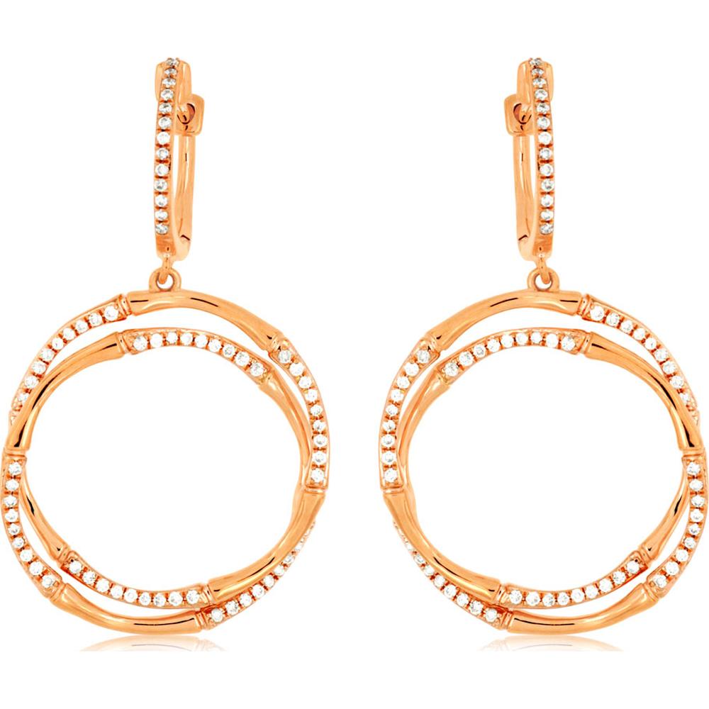 14K Rose Gold Bamboo Design Diamond Hoop Earrings - 0.45 Carats Total Diamond Weight