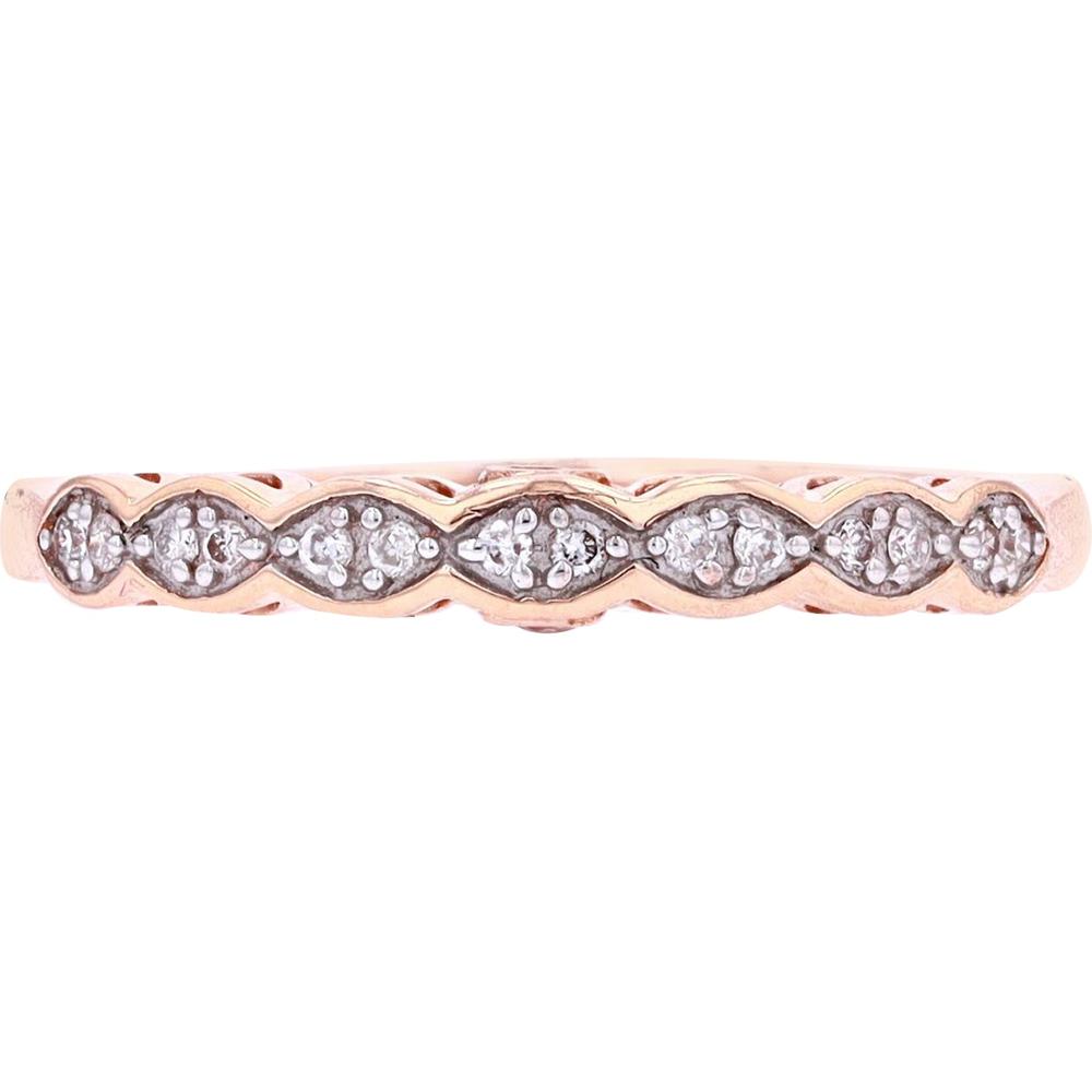 14K Rose Gold Band with Milgrain Marquise Diamond and Morganite Accents - 0.07 Carats Diamond, 0.03 Carats Morganite