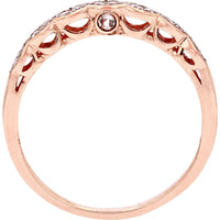 14K Rose Gold Band with Milgrain Marquise Diamond and Morganite Accents - 0.07 Carats Diamond, 0.03 Carats Morganite