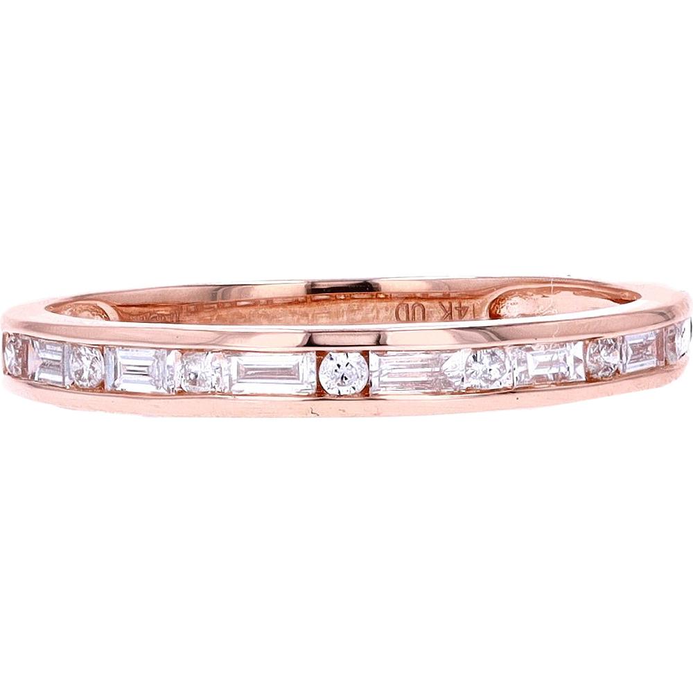 14K Rose Gold Band with Round and Baguette Diamonds - 0.33 Carat Total Diamond Weight