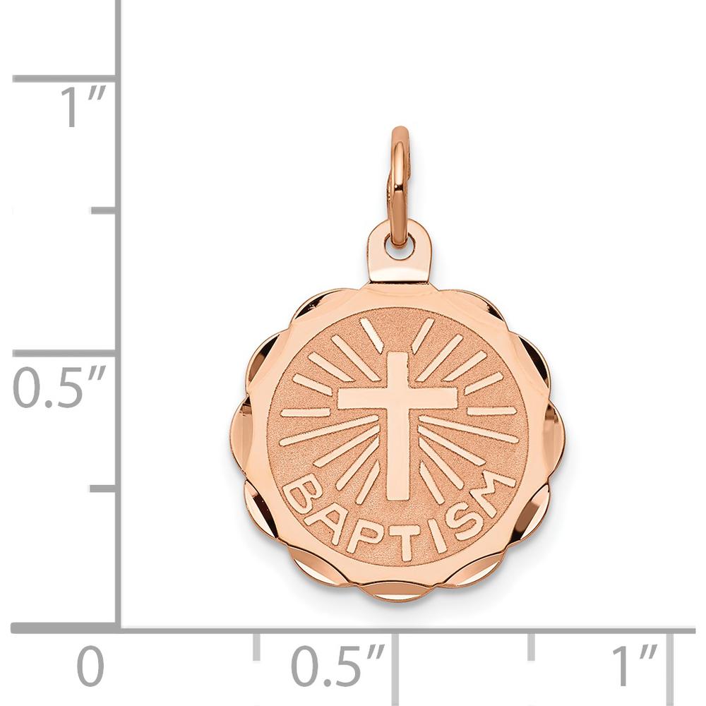 14K Rose Gold Baptism Cross Round Disc Pendant Charm by Oro Pregiato