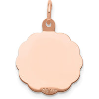 14K Rose Gold Baptism Cross Round Disc Pendant Charm by Oro Pregiato