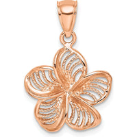 14K Rose Gold Beaded and Polished Plumeria Flower Charm - Tropical Floral Pendant by Oro Pregiato