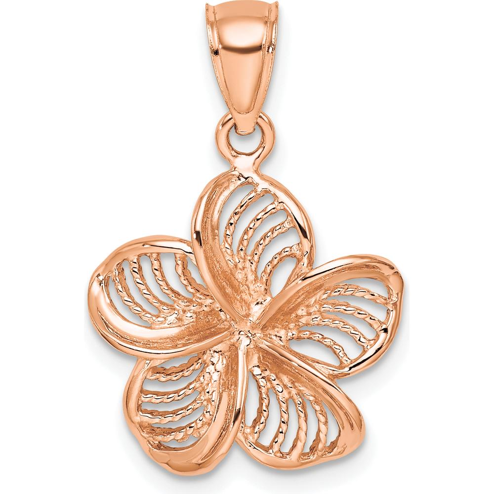 14K Rose Gold Beaded and Polished Plumeria Flower Charm - Tropical Floral Pendant by Oro Pregiato