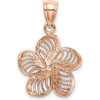 14K Rose Gold Beaded and Polished Plumeria Flower Charm - Tropical Floral Pendant by Oro Pregiato