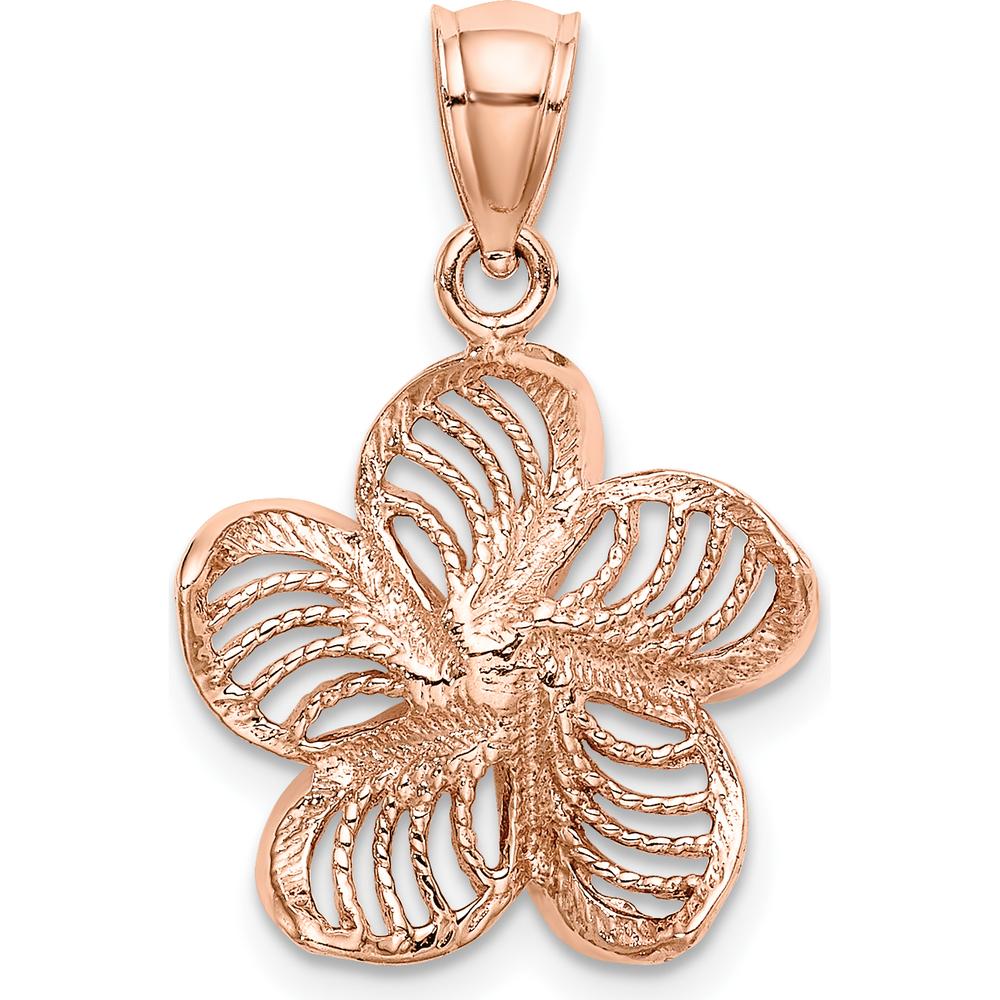 14K Rose Gold Beaded and Polished Plumeria Flower Charm - Tropical Floral Pendant by Oro Pregiato