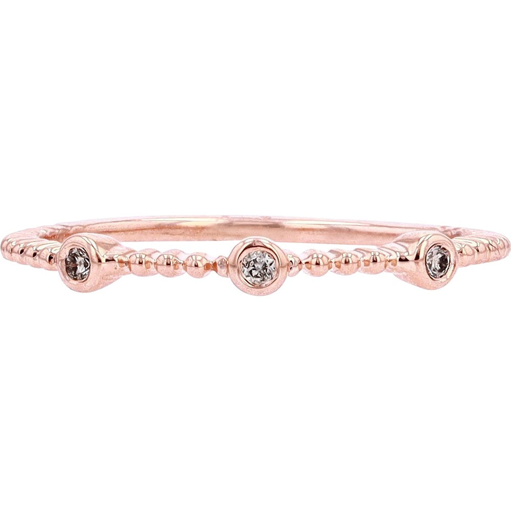 14K Rose Gold Beaded Milgrain Stackable Band with Bezel-Set Round Diamonds - 0.04 Carat Total Diamond Weight