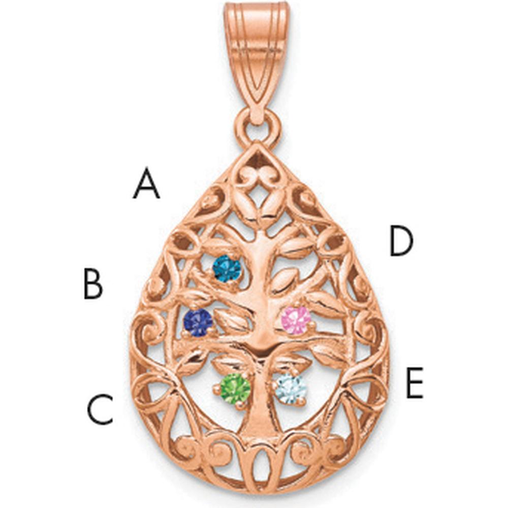 14K Rose Gold Birthstone Tree of Life Tear Drop Pendant with Custom Gems by Oro Pregiato