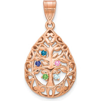 14K Rose Gold Birthstone Tree of Life Tear Drop Pendant with Custom Gems by Oro Pregiato