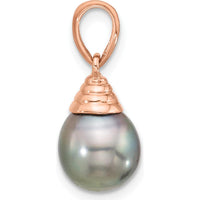 14K Rose Gold Black Tahitian Saltwater Cultured Pearl Pendant - 9-10mm by Monteluci Fine Jewelry