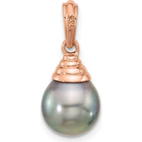 14K Rose Gold Black Tahitian Saltwater Cultured Pearl Pendant - 9-10mm by Monteluci Fine Jewelry