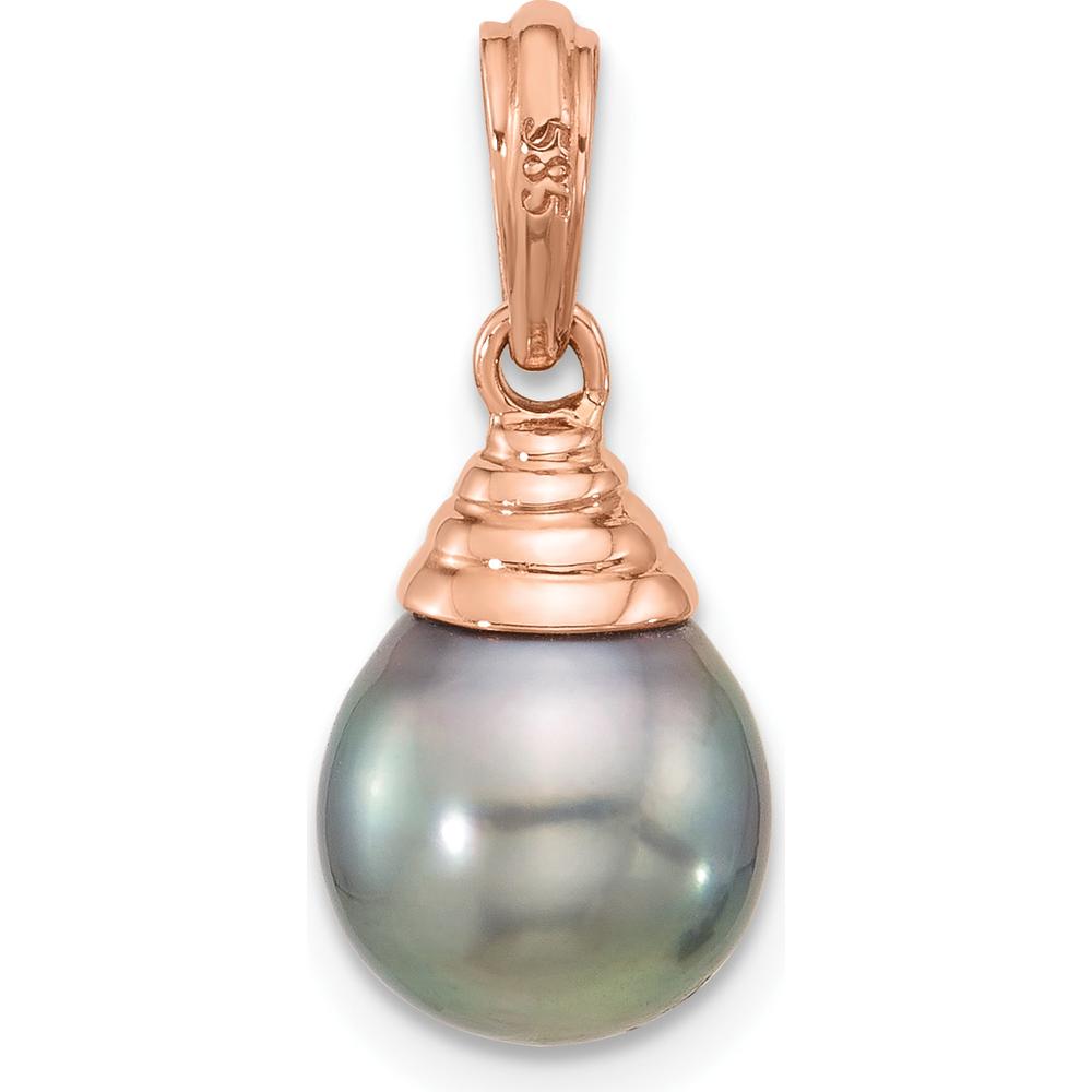 14K Rose Gold Black Tahitian Saltwater Cultured Pearl Pendant - 9-10mm by Monteluci Fine Jewelry