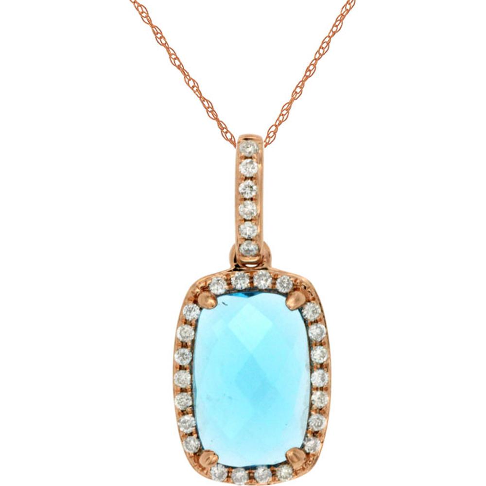 14K Rose Gold Blue Topaz & Diamond Halo Pendant - 1.85 Carats Blue Topaz, 0.11 Carats Diamond Total Weight