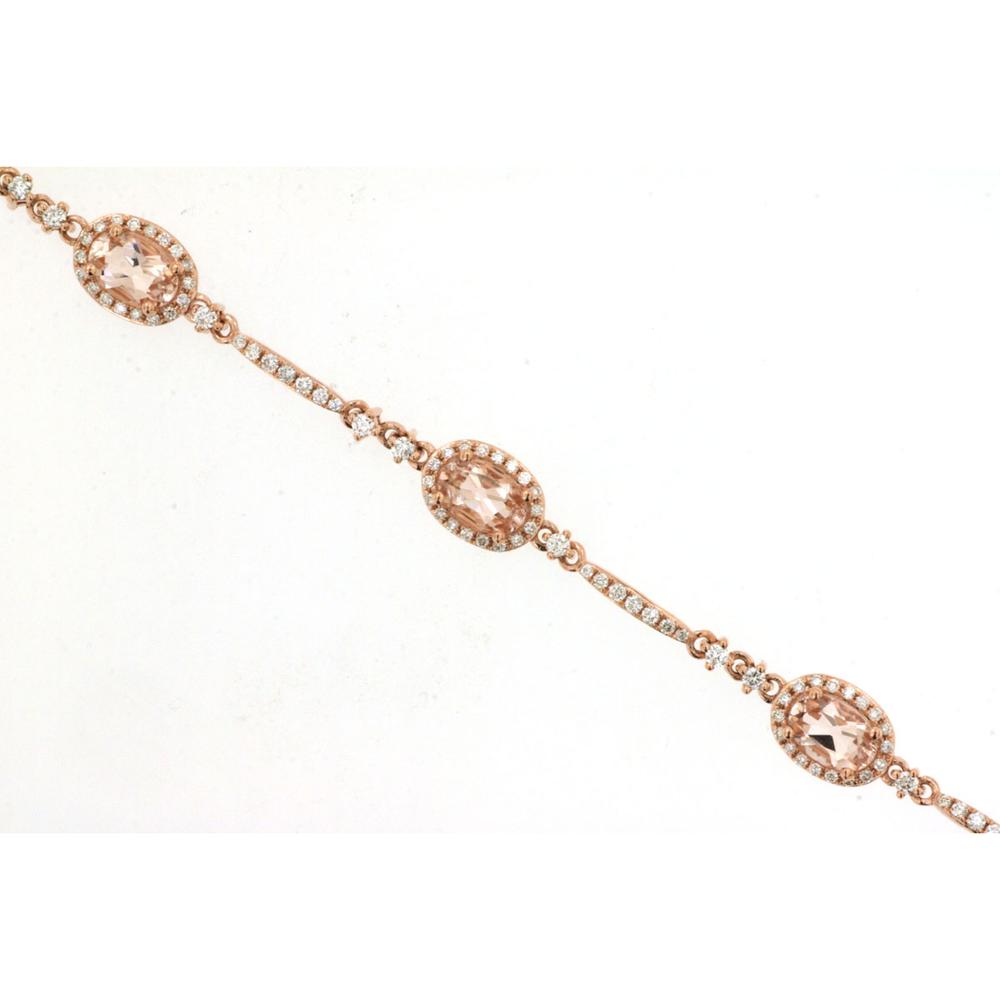 14K Rose Gold Bracelet with Oval Morganite & Diamond Accents - 2.40 Carats Morganite Weight, 0.90 Carats Total Diamond Weight