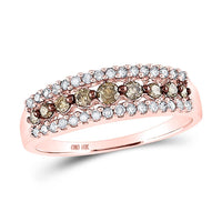 14K Rose Gold Brown and White Diamond Band Ring - 1/2 Carat Total Diamond Weight