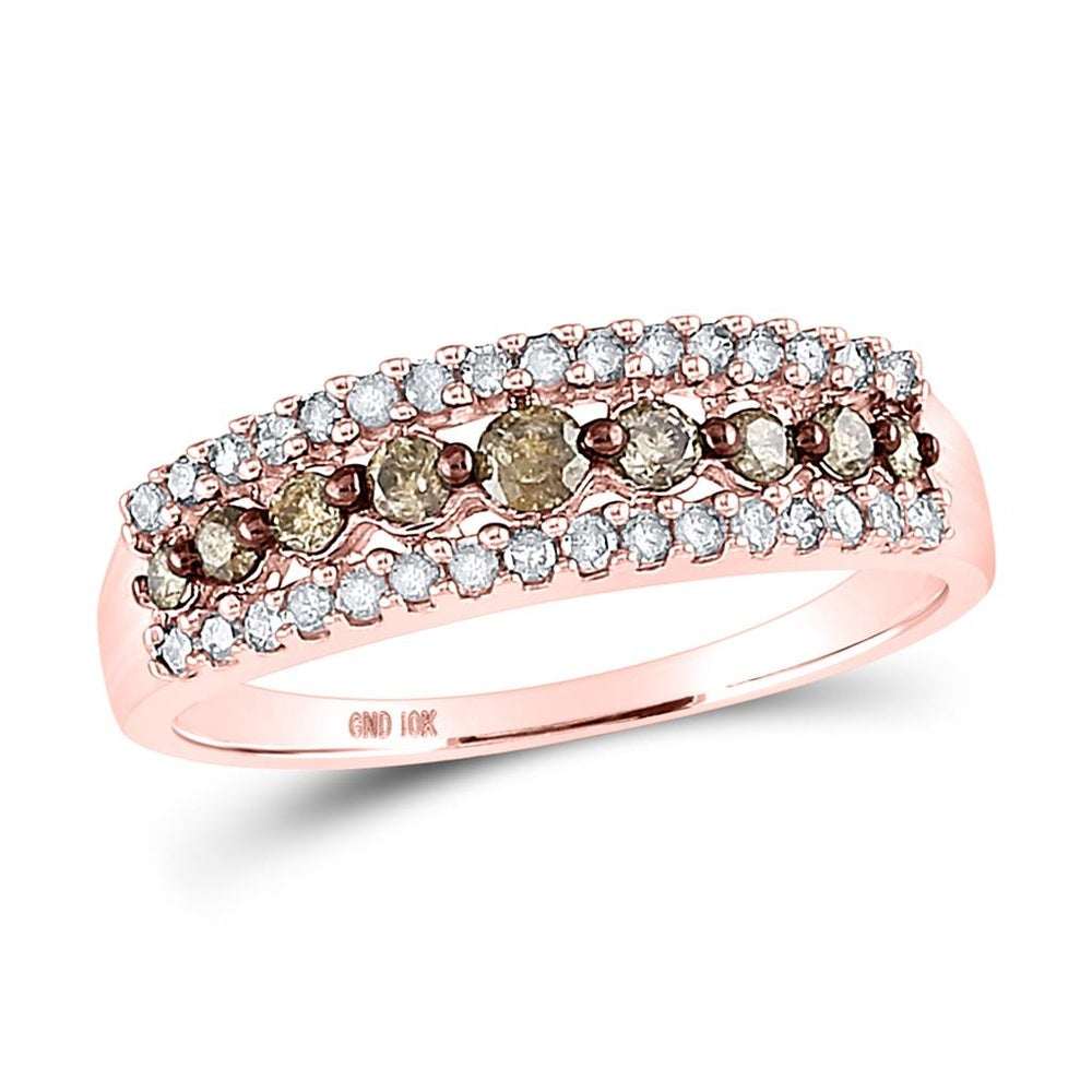 14K Rose Gold Brown and White Diamond Band Ring - 1/2 Carat Total Diamond Weight