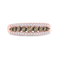 14K Rose Gold Brown and White Diamond Band Ring - 1/2 Carat Total Diamond Weight