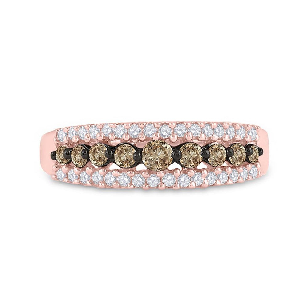 14K Rose Gold Brown and White Diamond Band Ring - 1/2 Carat Total Diamond Weight