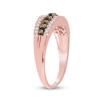 14K Rose Gold Brown and White Diamond Band Ring - 1/2 Carat Total Diamond Weight