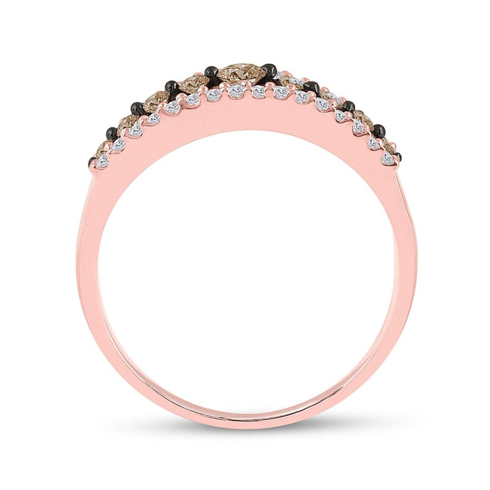 14K Rose Gold Brown and White Diamond Band Ring - 1/2 Carat Total Diamond Weight
