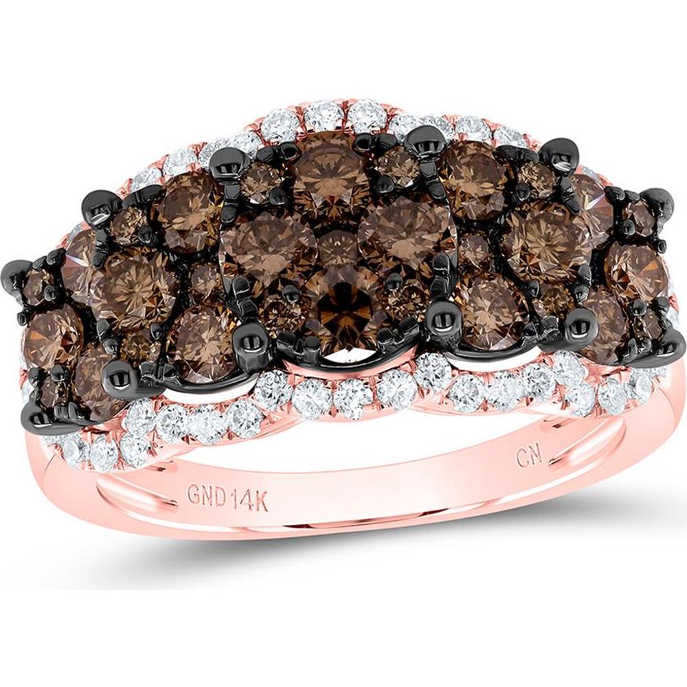 14K Rose Gold Brown and White Diamond Band Ring - 2.00 Carat Total Diamond Weight
