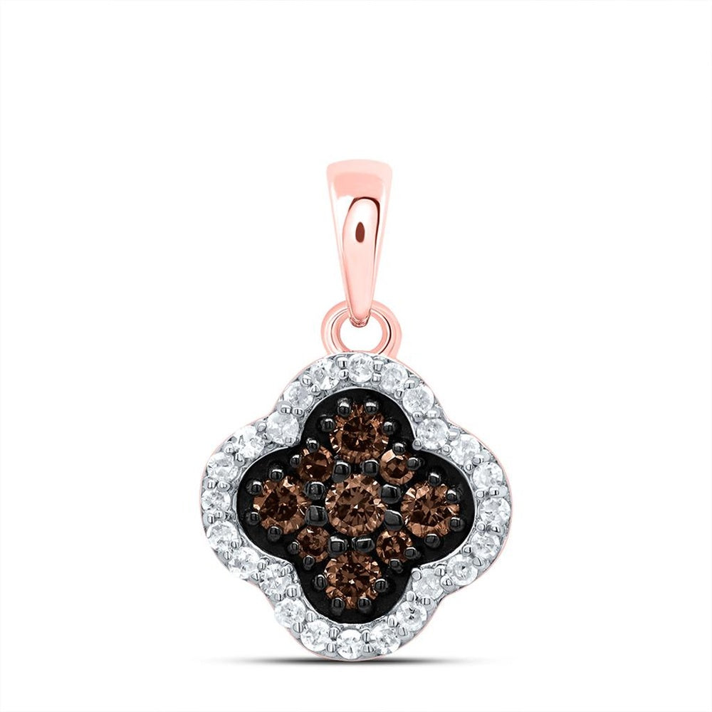 14K Rose Gold Brown and White Diamond Clover Pendant - 1/4 Carat Total Diamond Weight
