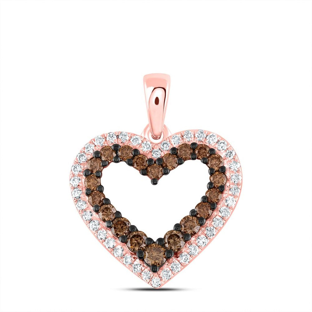 14K Rose Gold Brown and White Diamond Heart Pendant - 1/2 Carat Total Diamond Weight