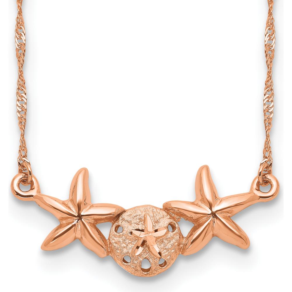 14K Rose Gold Brushed and Polished Sand Dollar and Starfish 17" Necklace by 0