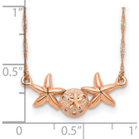 14K Rose Gold Brushed and Polished Sand Dollar and Starfish 17" Necklace by 0